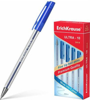 Ручка Erich Krause Ручка шариковая масляная "Ultra-10", СИНЯЯ, корпус прозрачный, узел 0,7 мм, линия письма 0,26 мм, 138