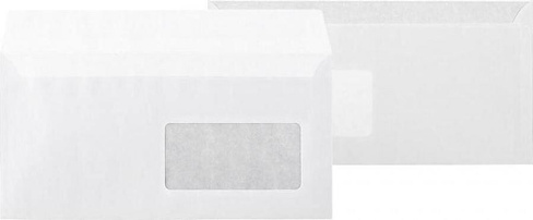 Папка/конверт Комус Конверты белый Е65 стрип 110х220 80г прав.окно 50 шт/уп