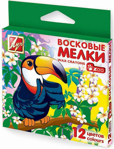 Мел Луч Восковые мелки "Zoo", 12 цветов, шестигранные, картонная упаковка с европодвесом, 12С865-08