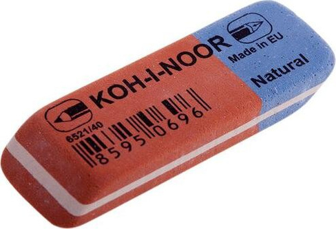 Ластик Koh-I-Noor Ластик, 57x19,5x8 мм, красно-синий, прямоугольный, скошенные края, натуральный каучук, 6521/40, 652104