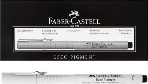 Ручка Faber-Castell Ручка капиллярная Ecco Pigment, ЧЕРНАЯ, корпус серый, линия письма 0,5 мм, 166599