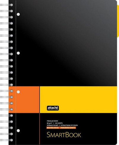 Бумажная продукция Attache Бизнес-тетрадь Smartbook А4 120 листов черная/желтая в клетку 1 разделитель на спирали