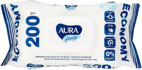 Ватная/бумажная продукция Aura Влажные салфетки с крышкой 200 штук в упаковке