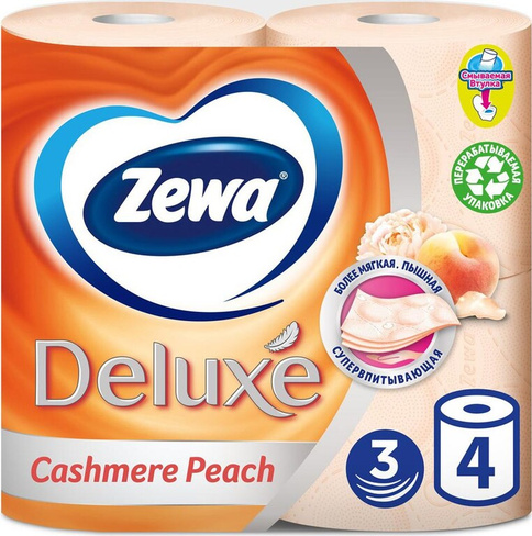 Туалетная бумага Zewa Бумага туалетная Deluxe 3-слойная персиковая (4 рулона в упаковке)