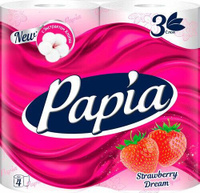 Туалетная бумага Papia Туалетная бумага Strawberry Dream Белая,ароматизированная,трехслойная 4 шт