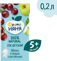 Детское питание ФрутоНяня яблоко, вишня, 200 мл (сок для детского питания)