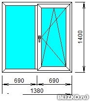 Окно ПВХ двухкамерное Ехрrof 1380х1400 двухстворчатое