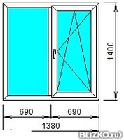 Окно ПВХ двухкамерное Ехрrof 1380х1400 двухстворчатое