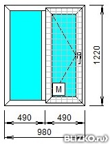 Окно ПВХ однокамерное Ехрrof 980х1220 двухстворчатое