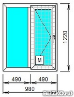Окно ПВХ однокамерное Ехрrof 980х1220 двухстворчатое