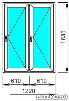 Окно ПВХ однокамерное KBE 1220х1630 двухстворчатое