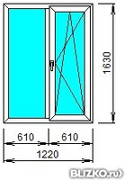 Окно 1220х1630 КБЕ ENGINE 58 1510х1510 двухстворчатое Фурнитура Maco