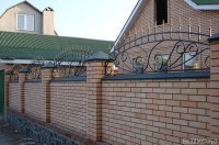 Забор кованый №19, из профильной трубы, кирпича
