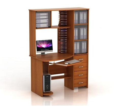 Угловой компьютерный стол с надстройкой и шкафчиками фото