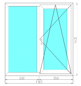 Пластиковое окно 6-камерное EXPROF 2-створчатое, 1400х1300 мм