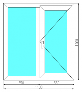 Пластиковое окно 5-камерное EXPROF 2-створчатое поворотное, 1100х1200 мм