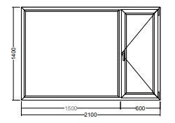 Окно Veka WHS-60 1400х1500х600 мм двухстворчатое