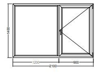 Окно Veka WHS-60 1400х1200х900 мм двухстворчатое