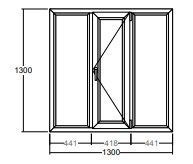 Окно Veka WHS-60 1300х1300 мм трехстворчатое