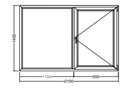 Окно Veka WHS-72 1400х1150х950 двухстворчатое