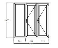 Окно Veka WHS-60 1400х1400 мм трехстворчатое