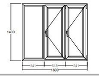 Окно Veka WHS-60 1400х1600 мм трехстворчатое