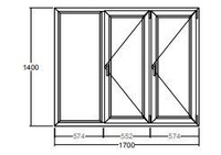 Окно Veka WHS-60 1400х1700 мм трехстворчатое