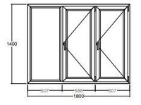 Окно Veka WHS-60 1400х1800 мм трехстворчатое