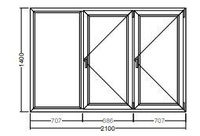 Окно Veka WHS-60 1400х2100 мм трехстворчатое