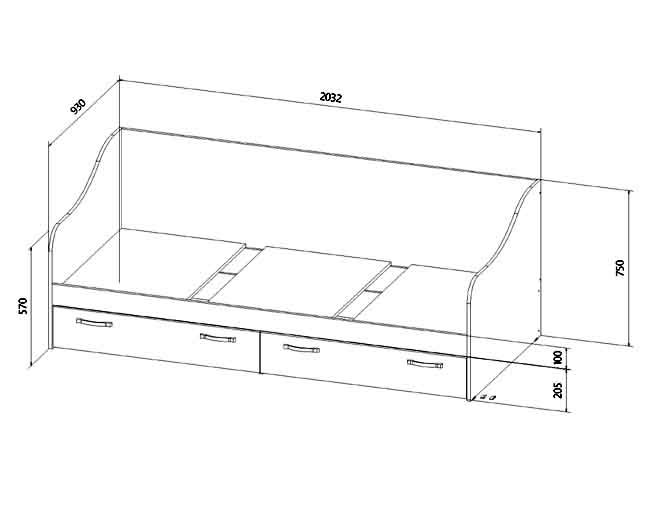 Кровать с ящиками чертеж