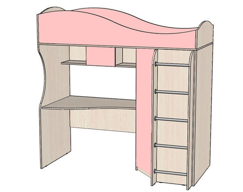Кровать-чердак "Буратино" (Розовый)