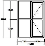 Дверь балконная ПВХ пятикамерная Veka WHS-72 двупольная 1500х2100