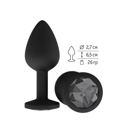 Сумерки Богов - Черная силиконовая анальная пробка с кристаллом, 7.3х2.7 см. (черный)