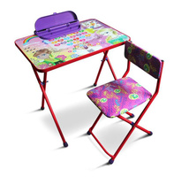 Комплект детской мебели Две принцессы на красном (стол с пеналом, стул мягкий) Galaxy