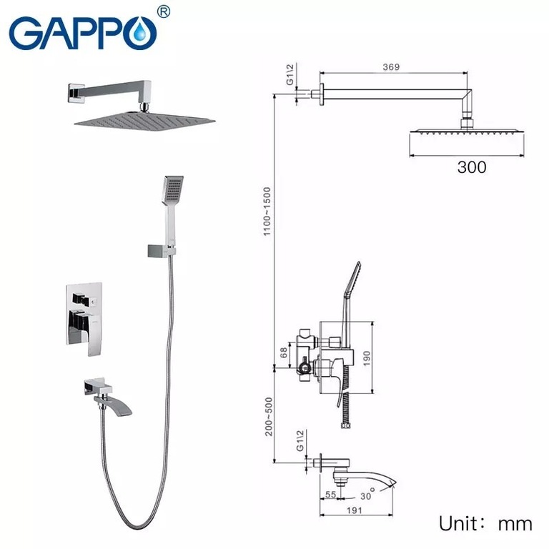 Душевая система gappo g7107 скрытого монтажа