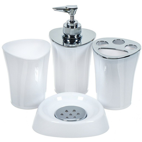 Набор для ванной 4 предмета, SPE16922-1, белоснежный, стакан, подставка для зубных щеток, дозатор для мыла, мыльница, Y8