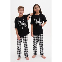 Пижама детская "Крестики-нолики" кулирка (р-ры: 116-164) черный
