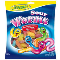 Жевательные конфеты с фруктовым вкусом "Кислые червячки", 250 г Woogie