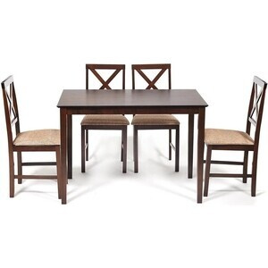 Обеденный комплект TetChair Хадсон (стол + 4 стула)/ Hudson Dining Set дерево гевея/ мдф, cappuccino (темный орех) ткань