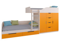 Двухъярусная кровать Астра 6 Дуб Молочный, Оранжевый